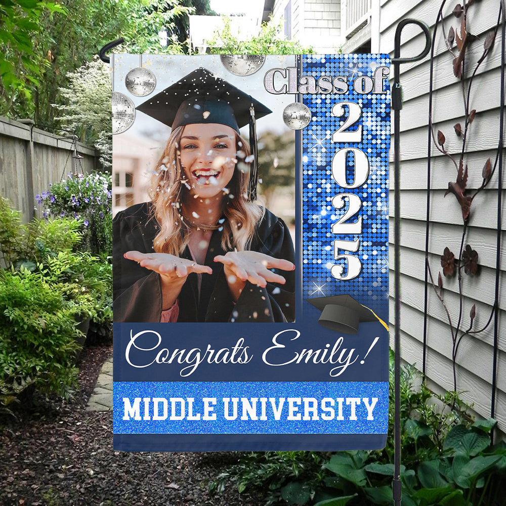 Personalized Graduation Flag- Gift For Graduate- Photo Class Of 2024 Colorful Disco Style FC