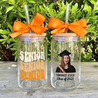 Thumbnail for Custom Photo Glass Bottle/Frosted Bottle With Lid & Straw - Graduation Gift - Class Of 2025 Senior Retro Gift FC