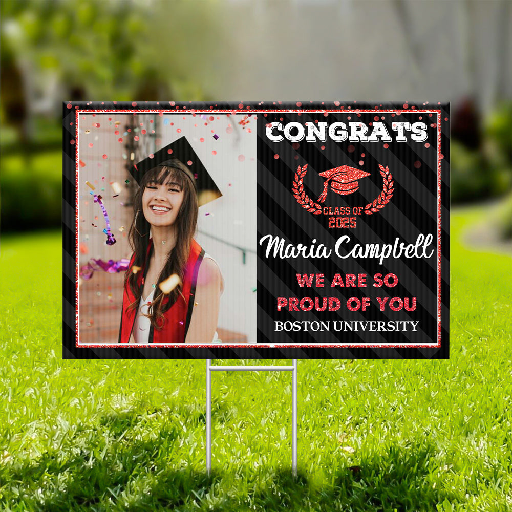 Custom Custom Congratulations Class Of 2025 With 2 Photos Graduation Lawn Sign, Graduation Decorations FC