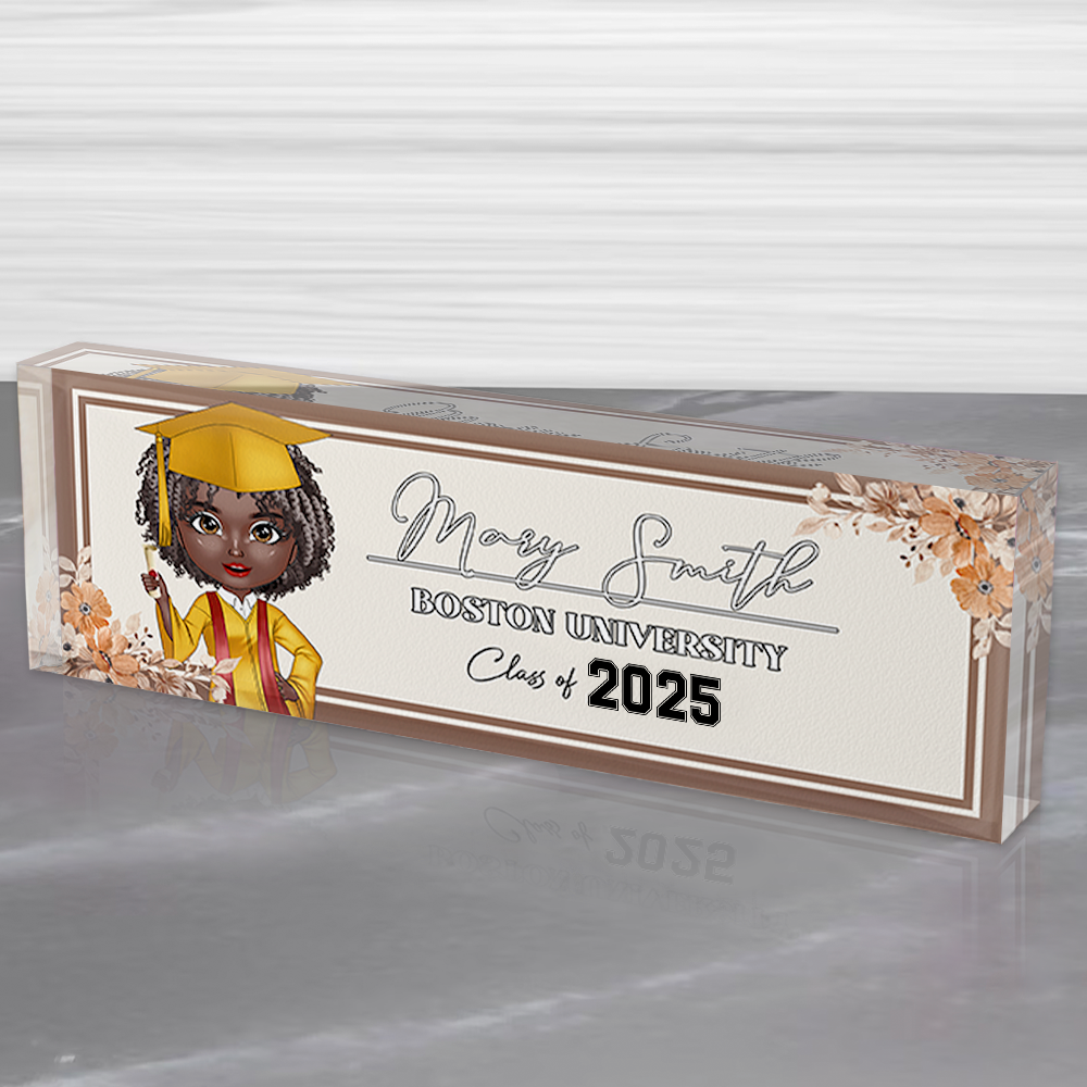 Personalized Acrylic Name Plate For Desk - Gift For 2025 Senior - Proud Graduation Floral Keepsake Gift FC