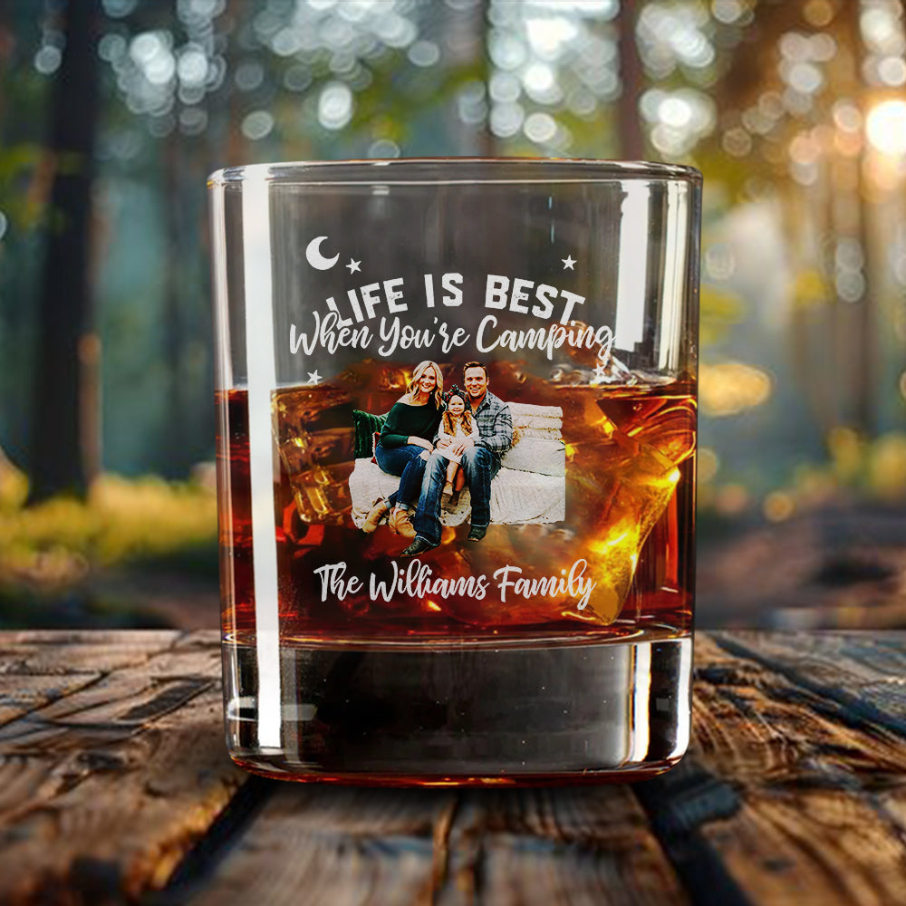 Personalized Etched Photo Happy Campers Whiskey Glasses - Gifts For Camping Lovers FC