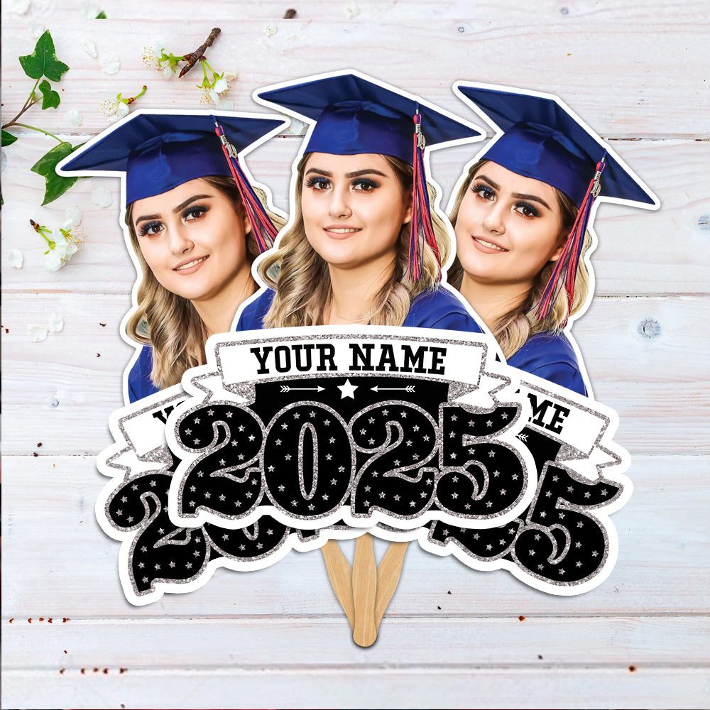 Custom Graduation 2025 Face Fans With Wooden Handle, Gift For Graduation Party