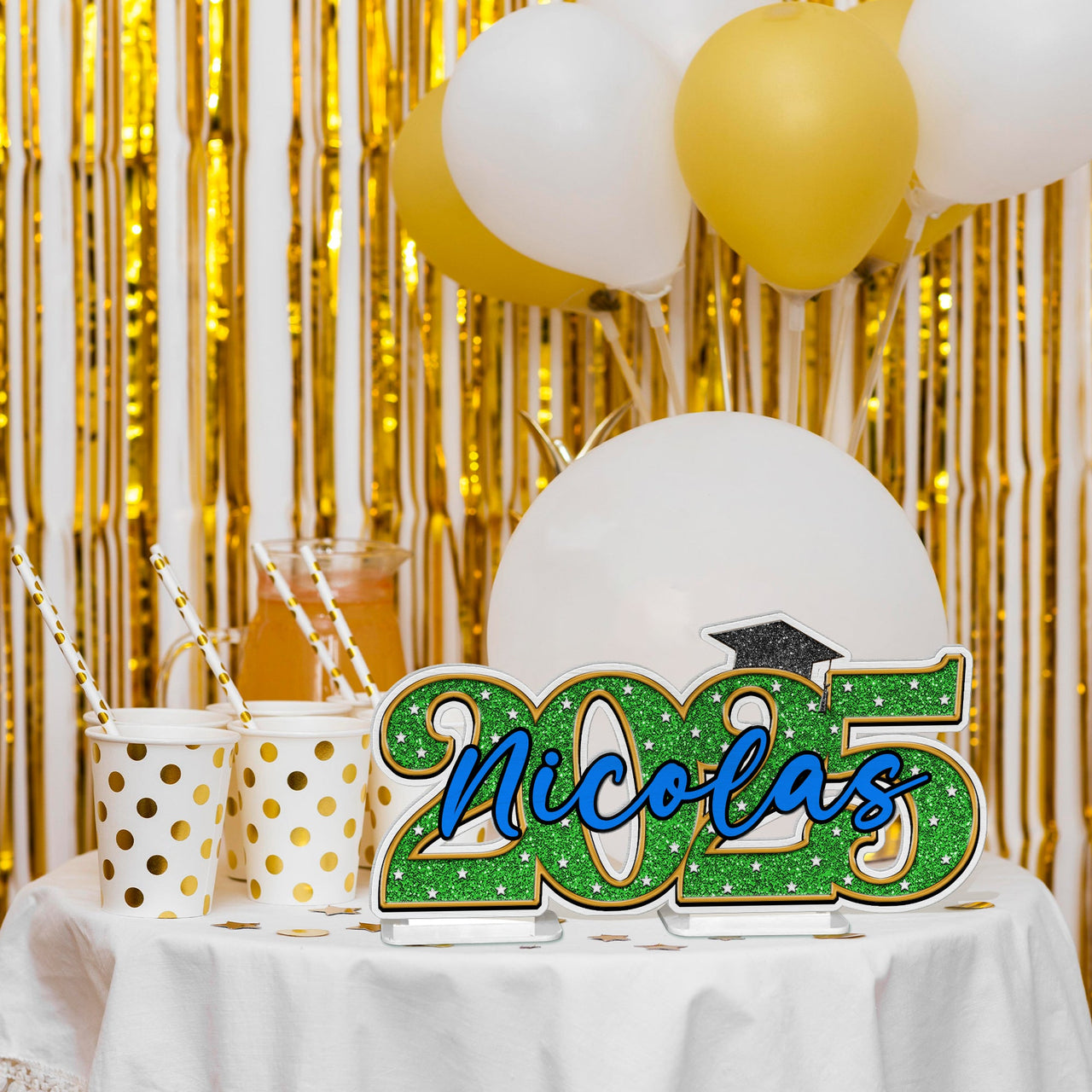 Personalized Graduation Party Table Sign - Glitter Color Class Of 2025 Party Supply FC