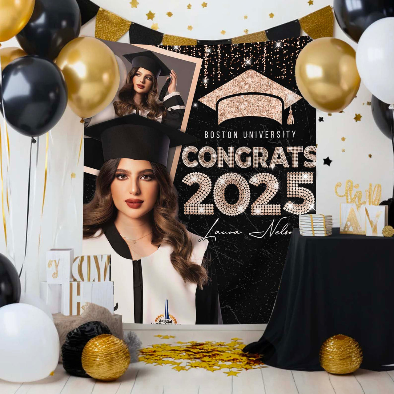 Custom Sparkling Class Of 2025 Backdrop, Graduation Party Supply FC