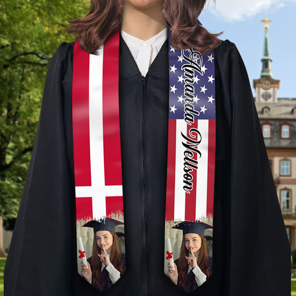 Custom Graduation Stoles/Sash with Flags of Two Countries - Special Graduation Gift FC