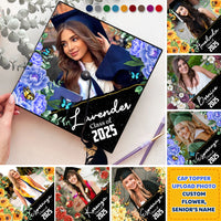 Thumbnail for Personalized Multicolor Floral Class Of 2025 Photo Graduation Cap Topper, Graduation Keepsake FC