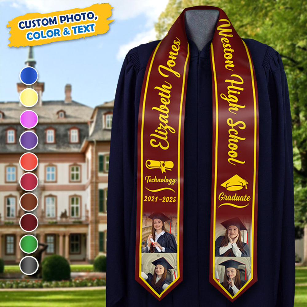 Custom Graduation Stoles/Sash with 4 Images, Special Graduation Gift FC