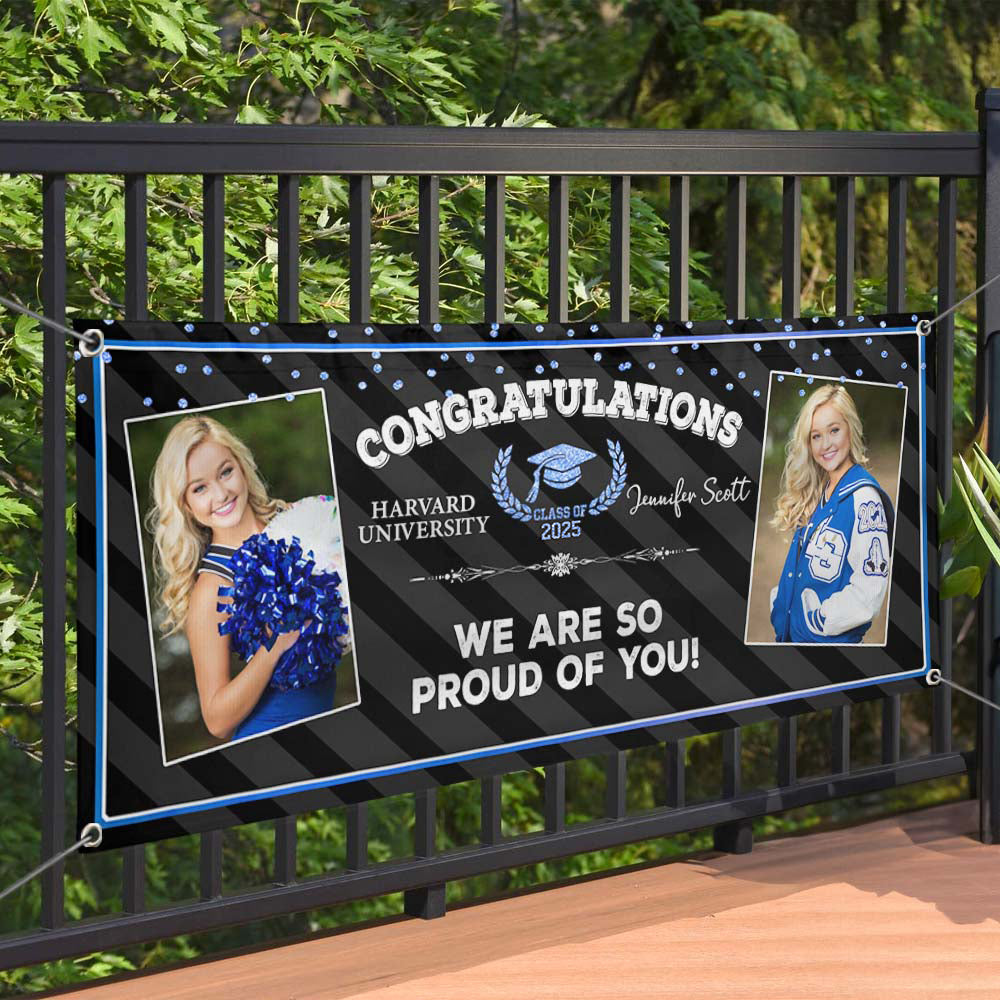 Custom 2 Photos Class of 2025 Graduation Banner - Unique Graduation Gift