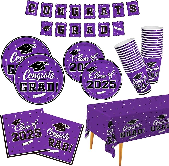 2025 Graduation Party Supplies Multicolor Graduation Party Dinnerware Set FC