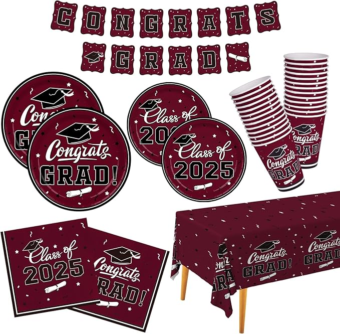 2025 Graduation Party Supplies Multicolor Graduation Party Dinnerware Set FC