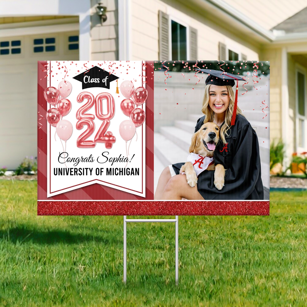 Personalized Yard Sign With Stake - Graduation Gift - Glitter Balloon Senior Party Decor FC