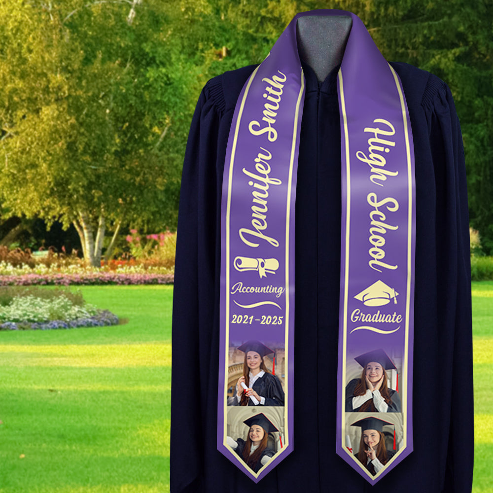 Custom Graduation Stoles/Sash with 4 Images, Special Graduation Gift FC