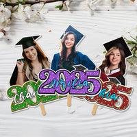 Thumbnail for Personalized Face Fans With Wooden Handle - Graduation Keepsake Gift - Colorful Glitter Senior Photo Class Of 2025 FC