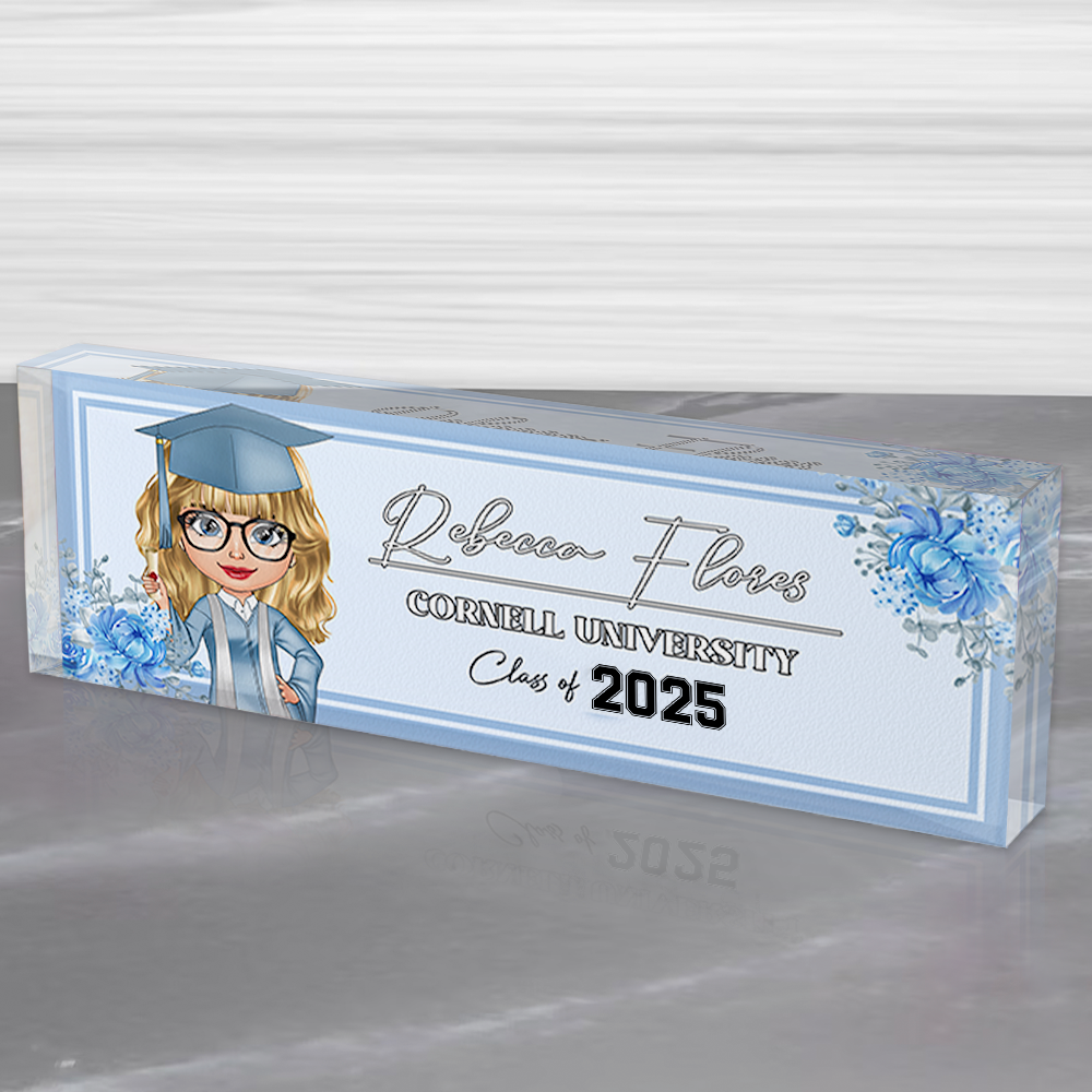 Personalized Acrylic Name Plate For Desk - Gift For 2025 Senior - Proud Graduation Floral Keepsake Gift FC