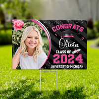 Thumbnail for Personalized Yard Sign With Stake - Graduation Gift - Glitter Senior Party Welcome Sign FC
