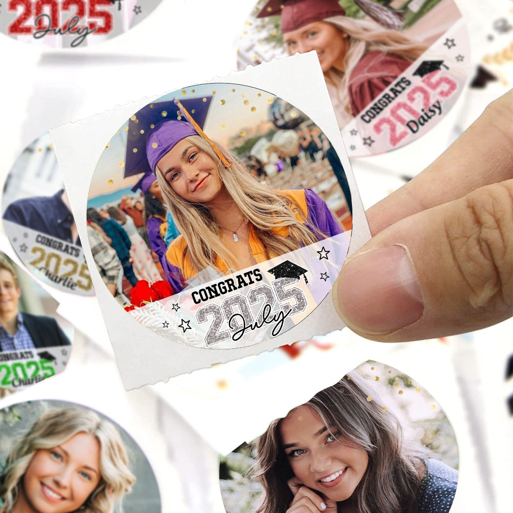 Custom Photo Congrats Graduates 2025 Graduation Perforated Roll Stickers, Graduation Labels & Party Supply