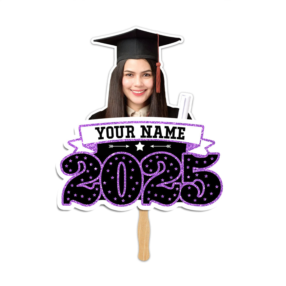 Custom Graduation 2025 Face Fans With Wooden Handle, Gift For Graduation Party