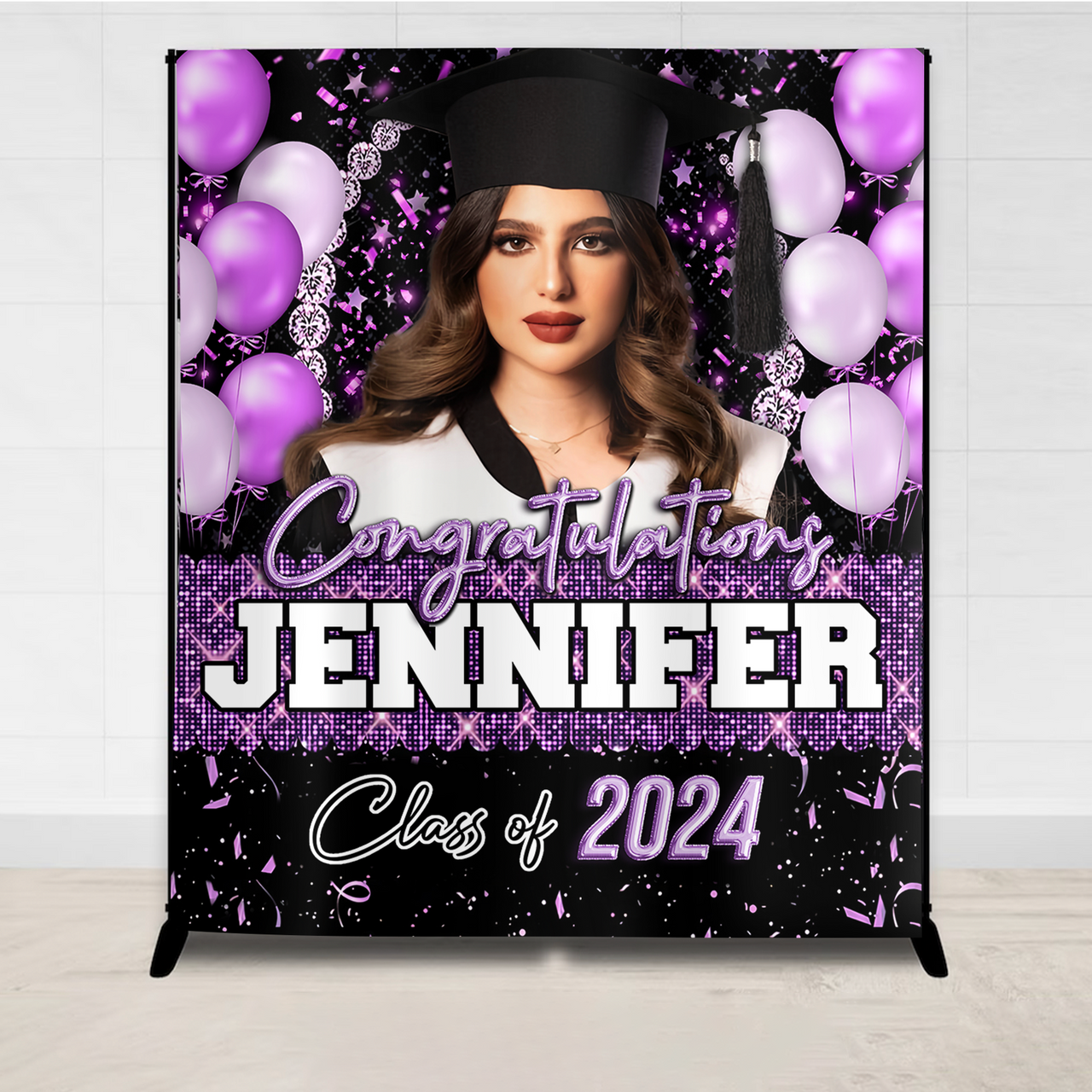 Custom Glitter Balloon Congrats Class Of 2025 Graduation Backdrop, Graduation Party Decorations FC