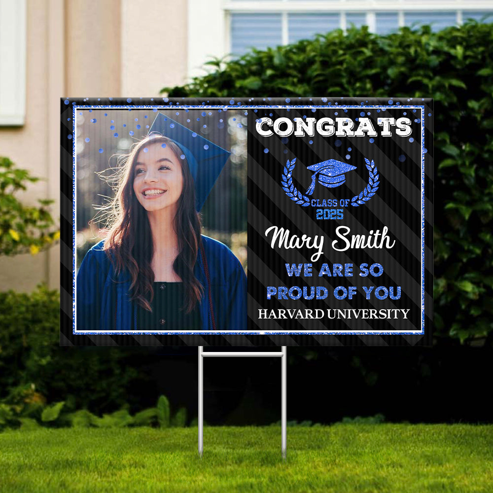 Custom Custom Congratulations Class Of 2025 With 2 Photos Graduation Lawn Sign, Graduation Decorations FC