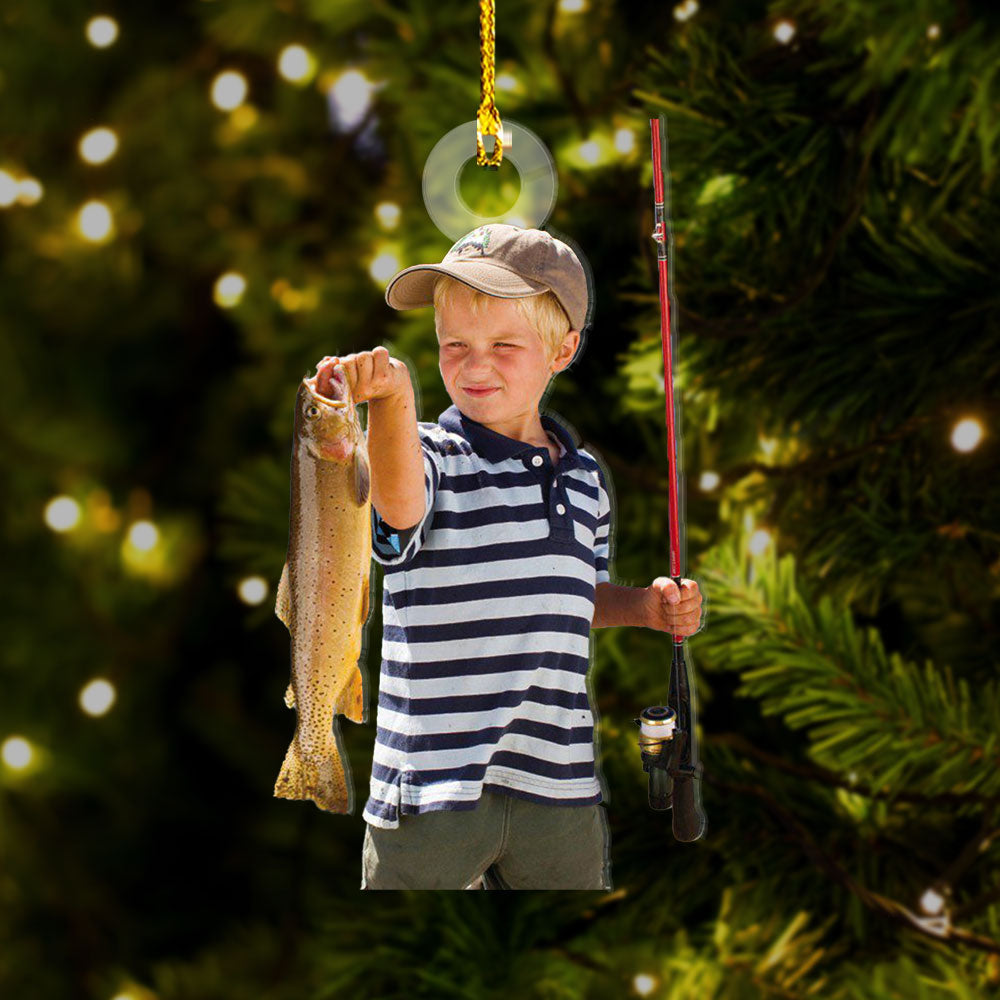 Personalized Acrylic Ornament - Gift For Fisherman - A Kid Who Loves Fishing Photo AC
