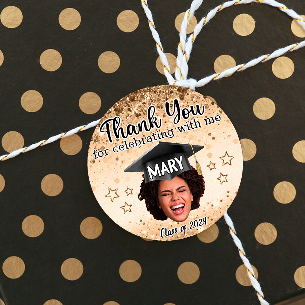 Personalized Thank You For Celebrating Photo Perforated Roll Stickers, Graduation Labels & Party Supply FC