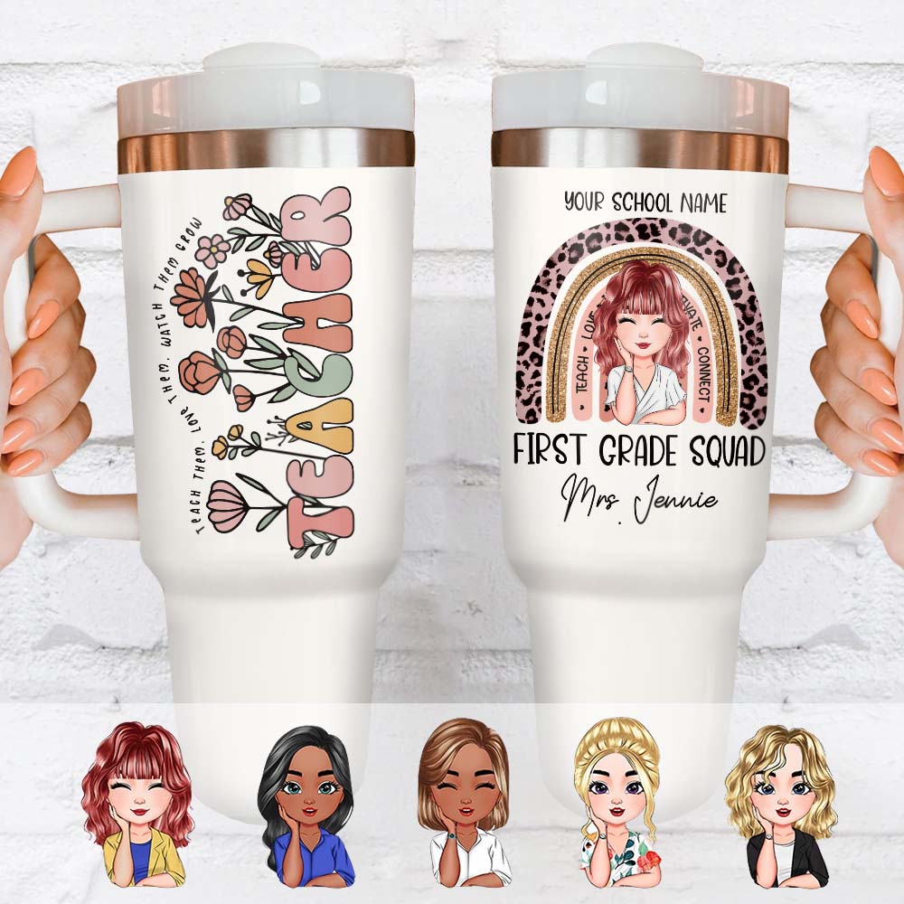 Personalized Teach Them, Love Them, Watch Them Grow Teacher Squad 40oz Tumbler - Gift For Teacher FC