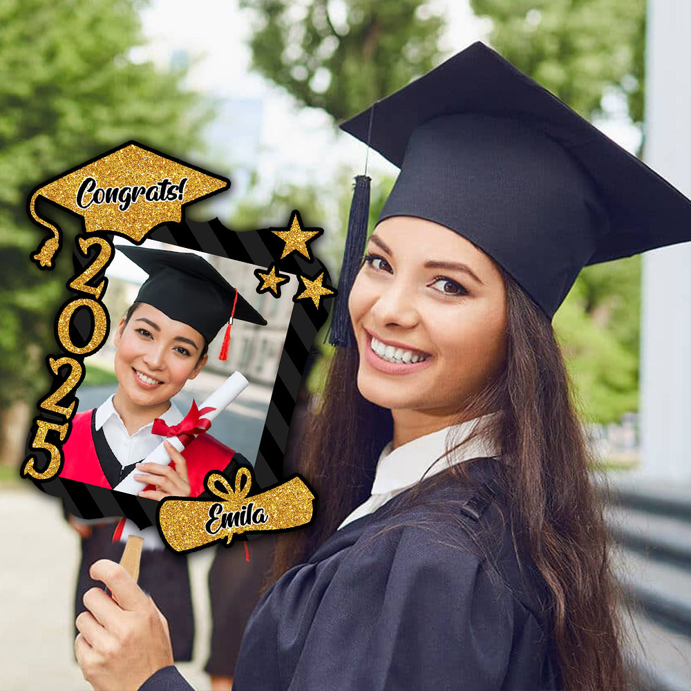 Custom Congrats 2025 With Name Photo Graduation Face Fans With Wooden Handle, Gift For Graduation Party