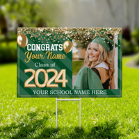 Thumbnail for Personalized Congrats 2024 Senior Photo Multicolor Glitter Balloon Yard Sign With Stake, Graduation Decoration Gift FC
