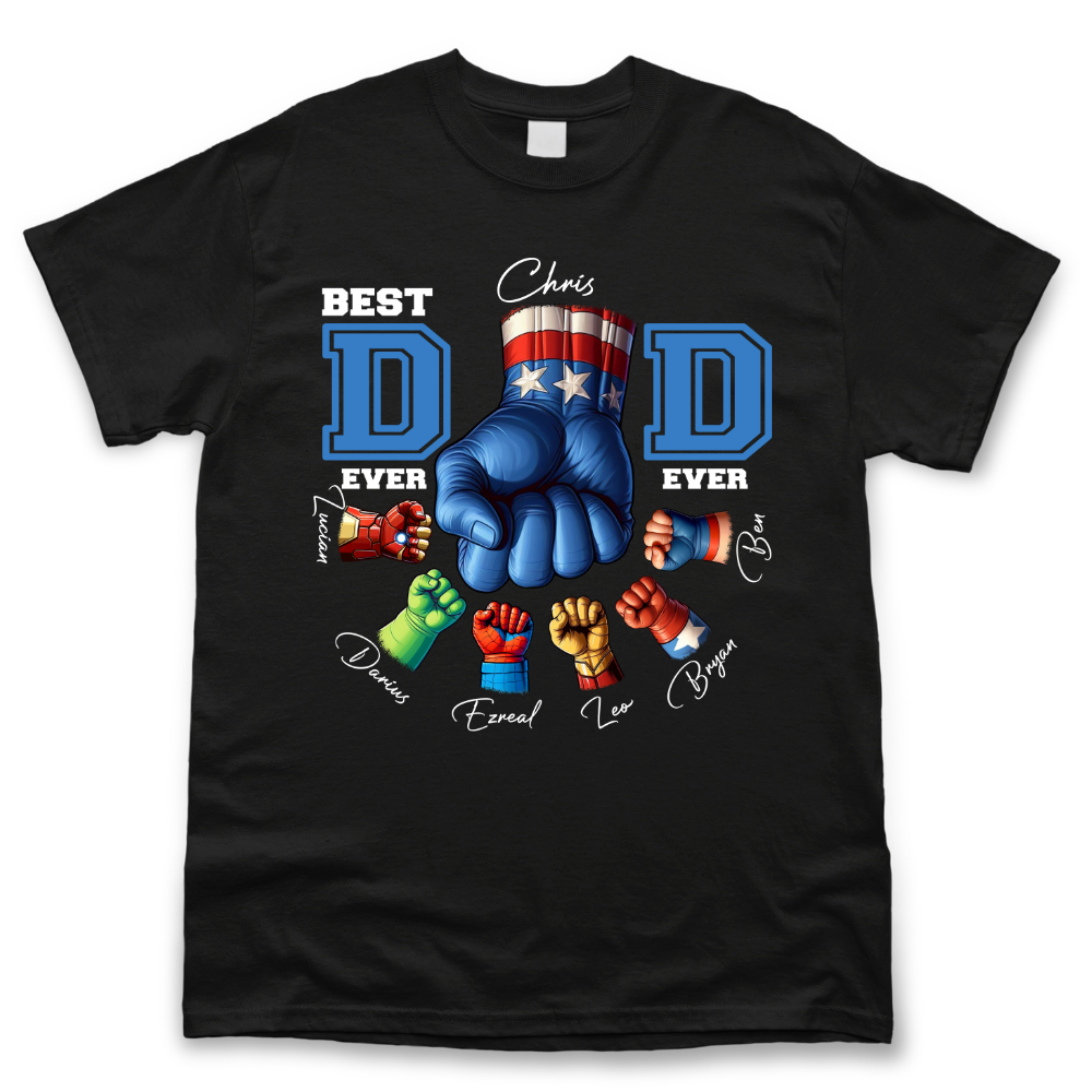 Personalized Black T-shirt - Father's Day Gift - Super Dad Ever Fist Bump Merchize