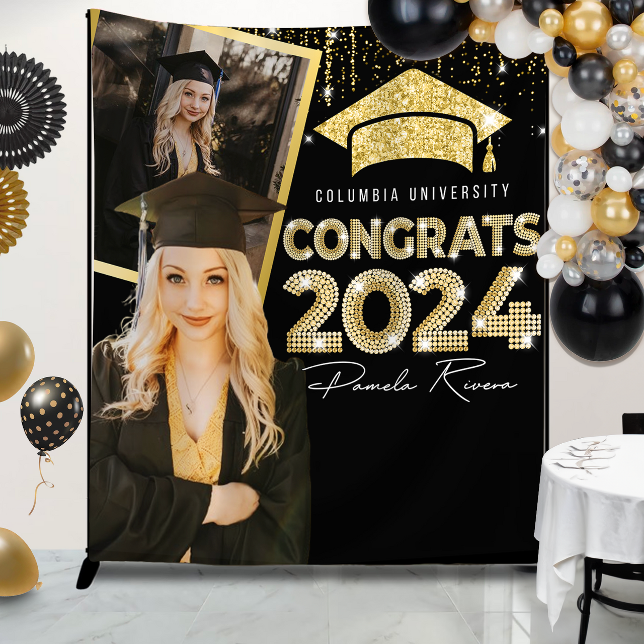 Custom Sparkling Class Of 2024 Backdrop, Graduation Party Supply FC