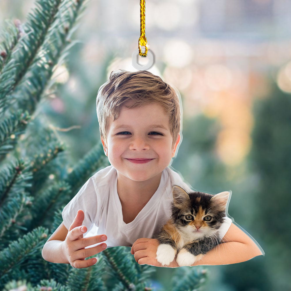 Personalized Acrylic Ornament - Gift For Bestie - Little Boy And Pet Photo AC
