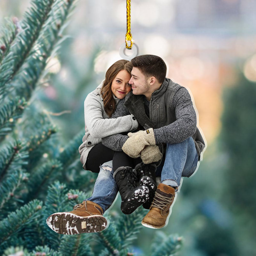 Personalized Acrylic Ornament - Gift For Couple - Sitting Young Couple Photo AC