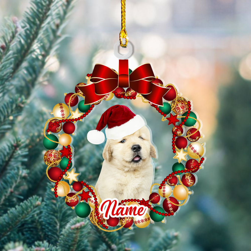 Personalized Acrylic Ornament - Christmas Gift For Pet Lover - Pet Photo Red Bauble Wreath AC