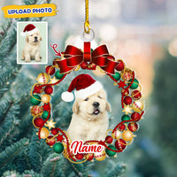 Thumbnail for Personalized Acrylic Ornament - Christmas Gift For Pet Lover - Pet Photo Red Bauble Wreath AC