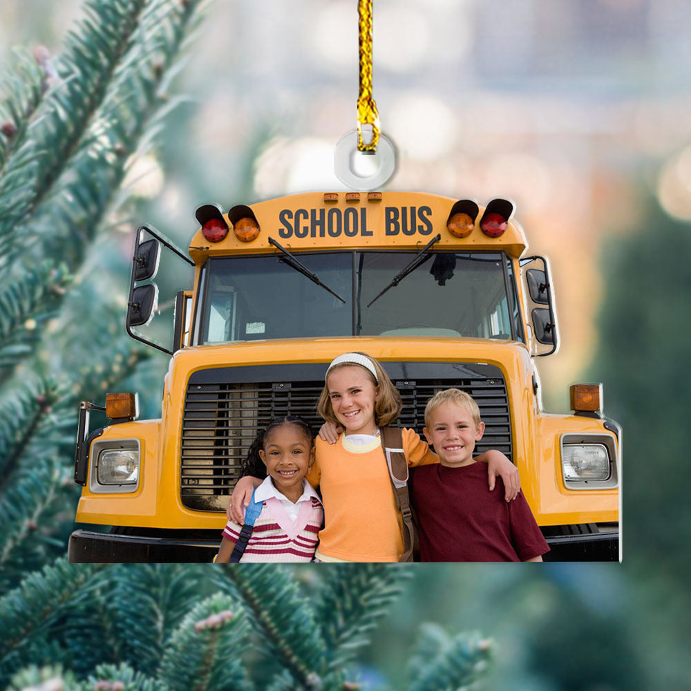 Personalized Acrylic Ornament - For School Bus Drivers - Kids With School Bus Photo AC