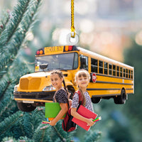 Thumbnail for Personalized Acrylic Ornament - For School Bus Drivers - School Bus With 2 Kids Photo AC