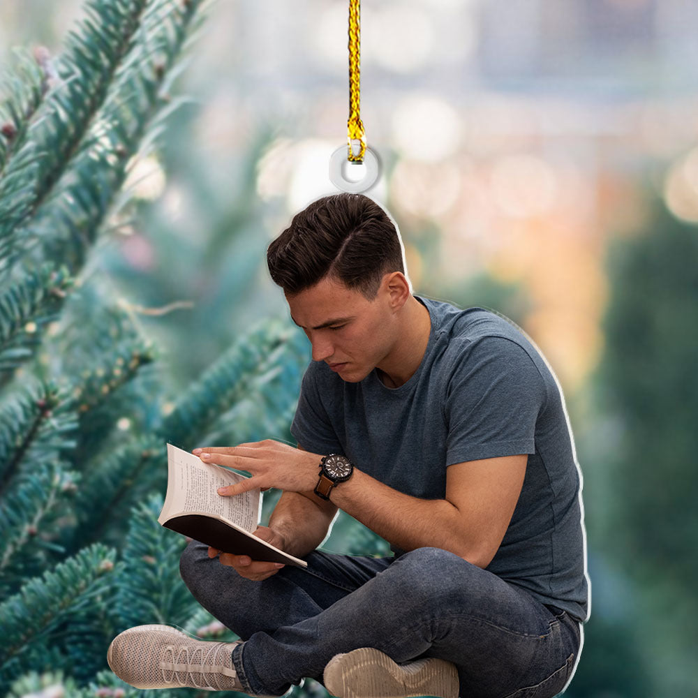 Personalized Acrylic Ornament - Gift For Book Lovers - A Guy Addicted To Reading Books Photo AC