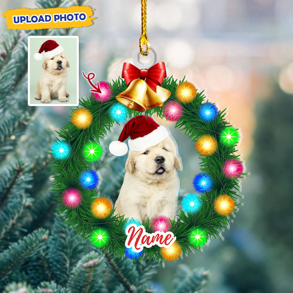 Personalized Acrylic Ornament - Christmas Gift For Pet Lover - Pet Photo Light Wreath AC