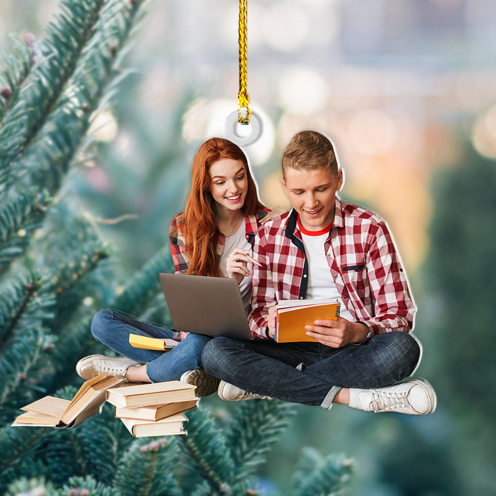 Personalized Acrylic Ornament - Gift For Book Lovers - Young Couple Likes Books Photo AC