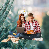 Thumbnail for Personalized Acrylic Ornament - Gift For Book Lovers - Young Couple Likes Books Photo AC