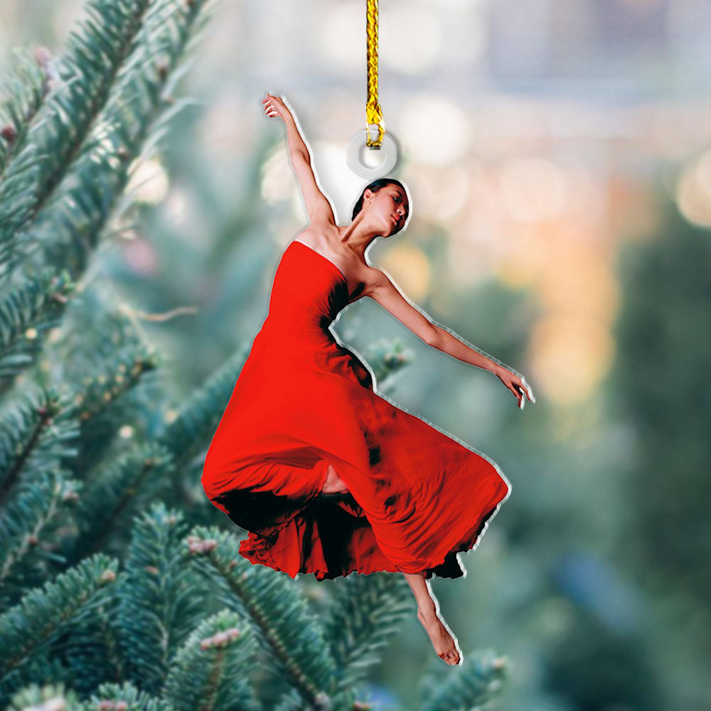 Personalized Acrylic Ornament - Gift For Dancers - Dancing Red Woman Photo AC