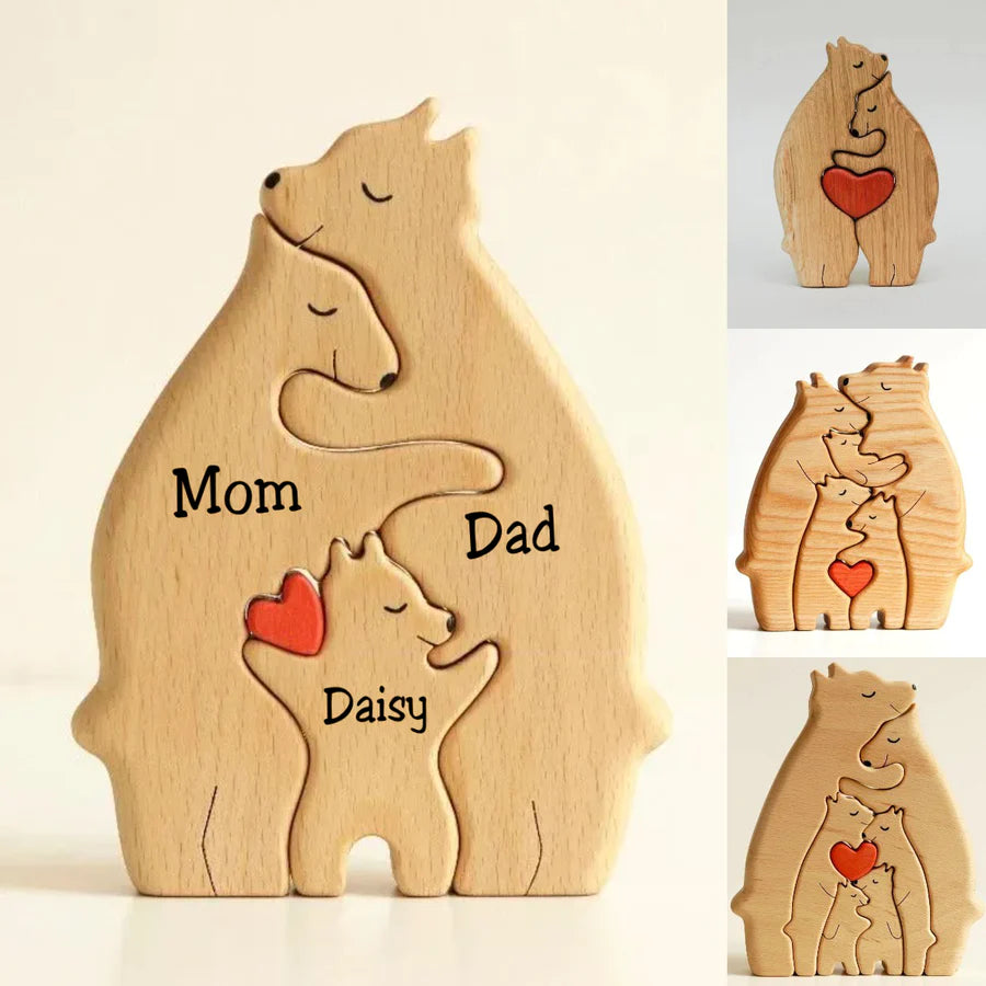 Personalized Wooden Bear Family Puzzle - Gift For Family - Handcrafted Room Decor JonxiFon