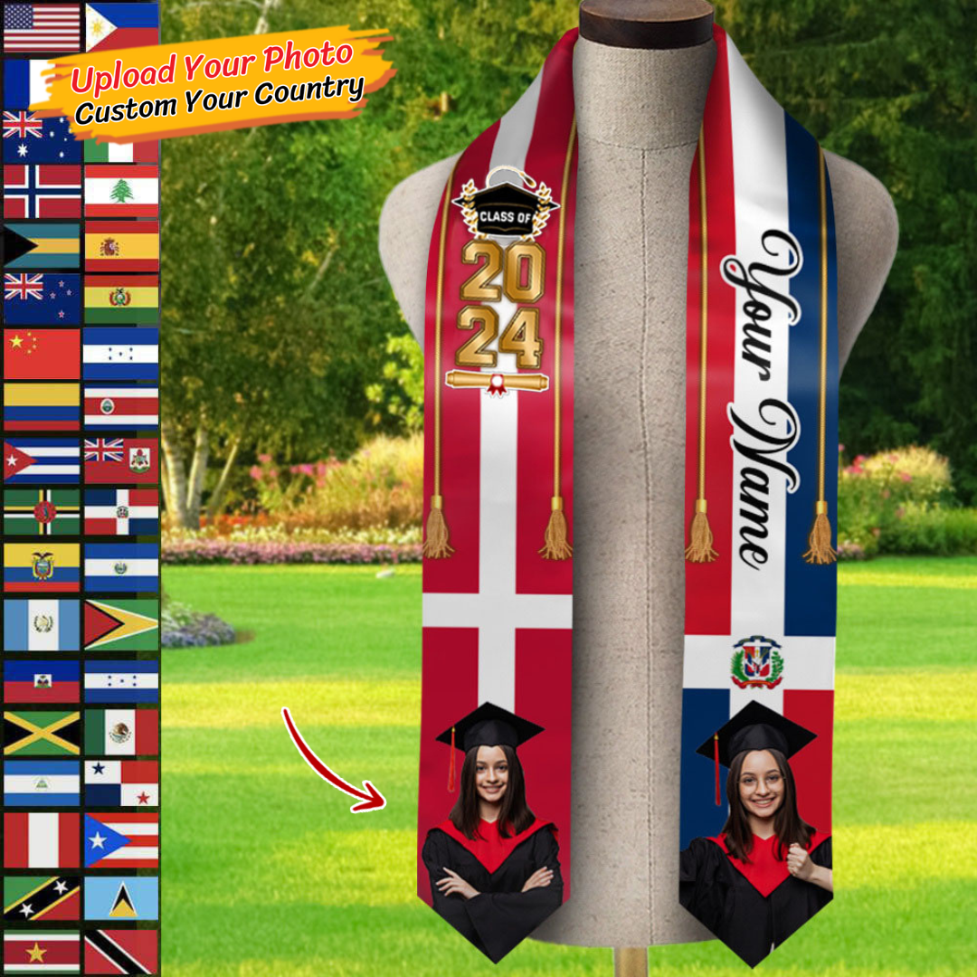 Custom 58 Countries With Photo Class Of 2024 Stole/Sash, Graduation Gift FC
