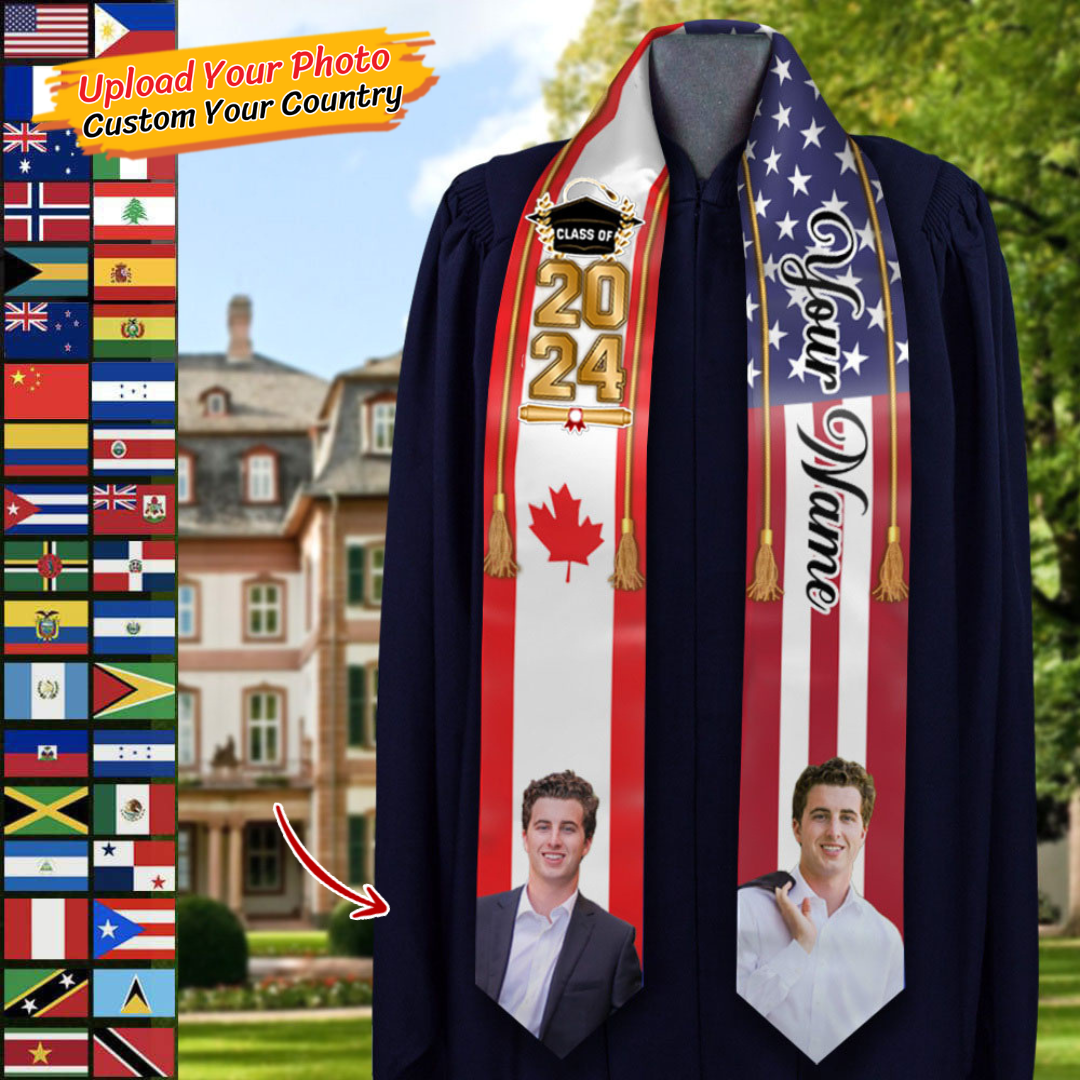 Custom 58 Countries With Photo Class Of 2024 Stole/Sash, Graduation Gift FC