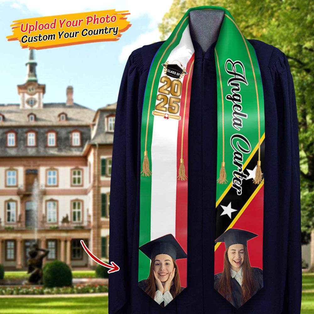 Custom 58 Countries With Photo Class Of 2025 Stole/Sash, Graduation Gift FC