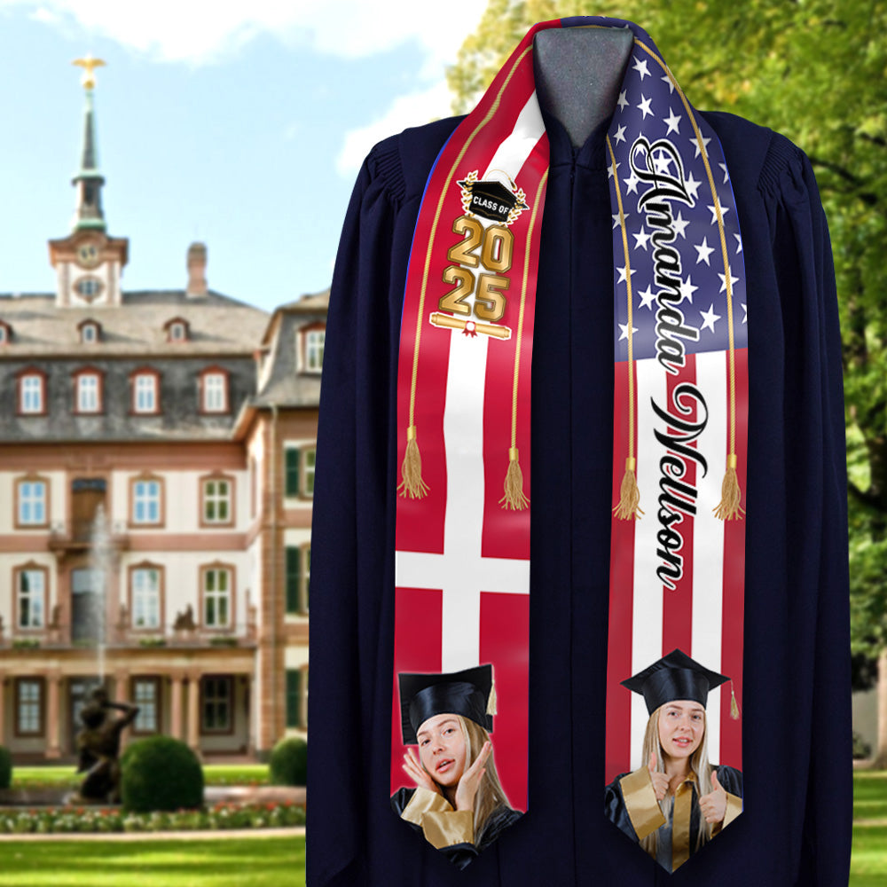 Custom 58 Countries With Photo Class Of 2025 Stole/Sash, Graduation Gift FC