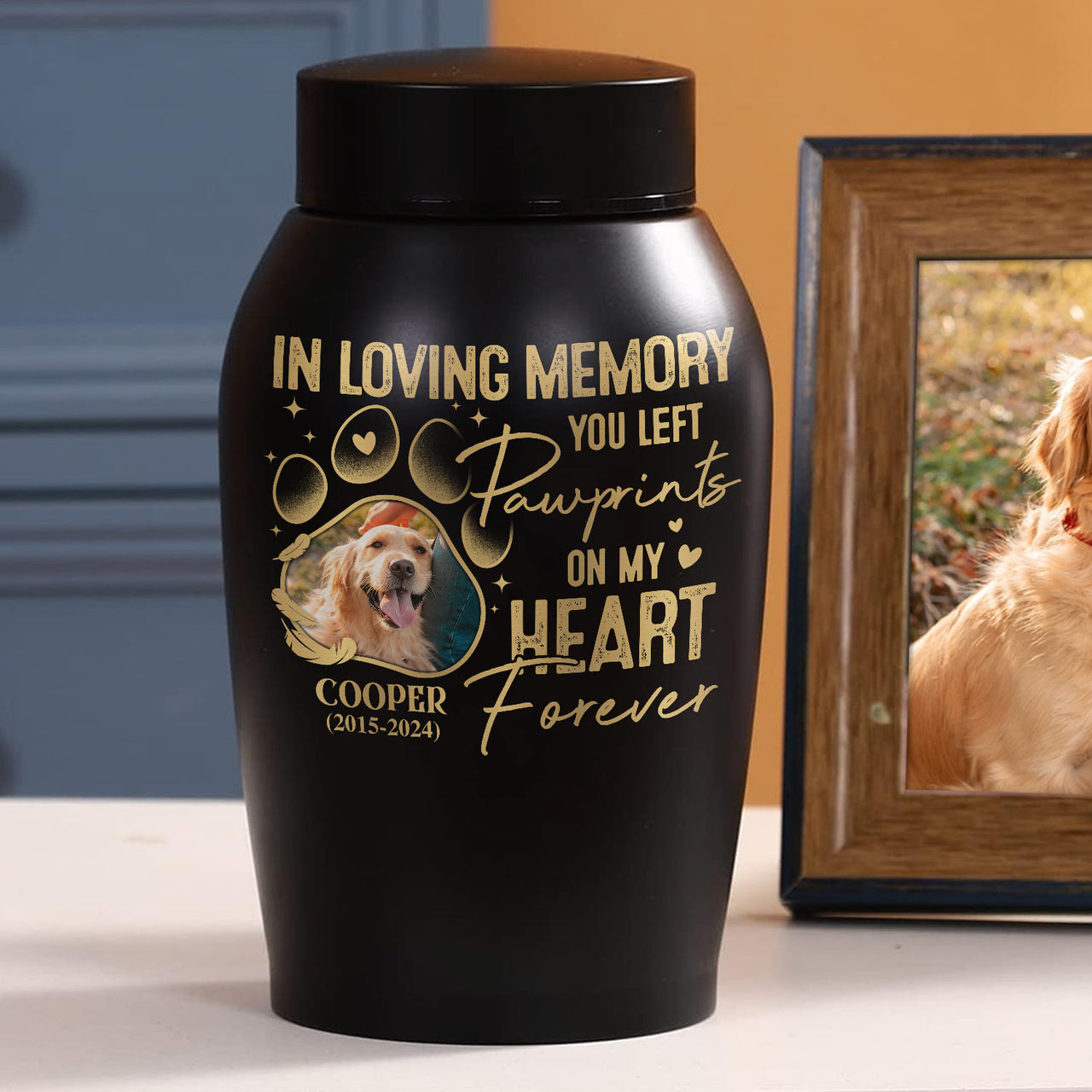 Personalized You Left Pawprints On My Heart Pet Urn, Keepsake Gift For Dog Cat Lovers FC