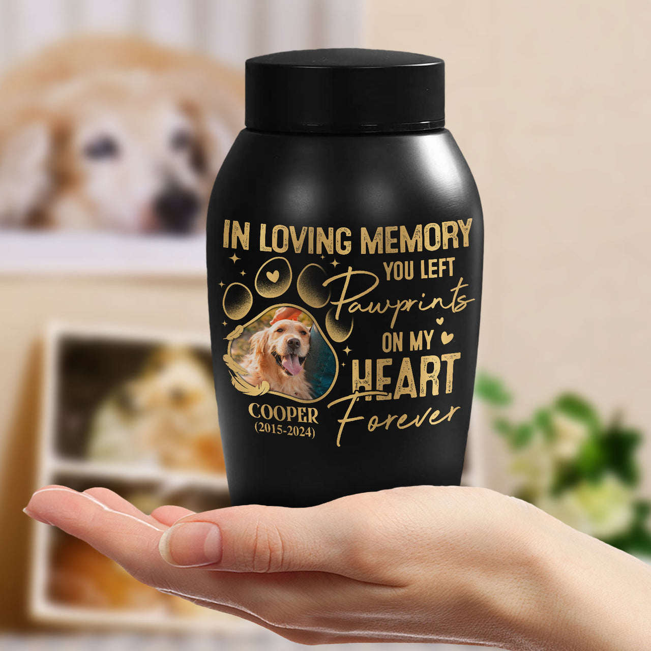 Personalized You Left Pawprints On My Heart Pet Urn, Keepsake Gift For Dog Cat Lovers FC