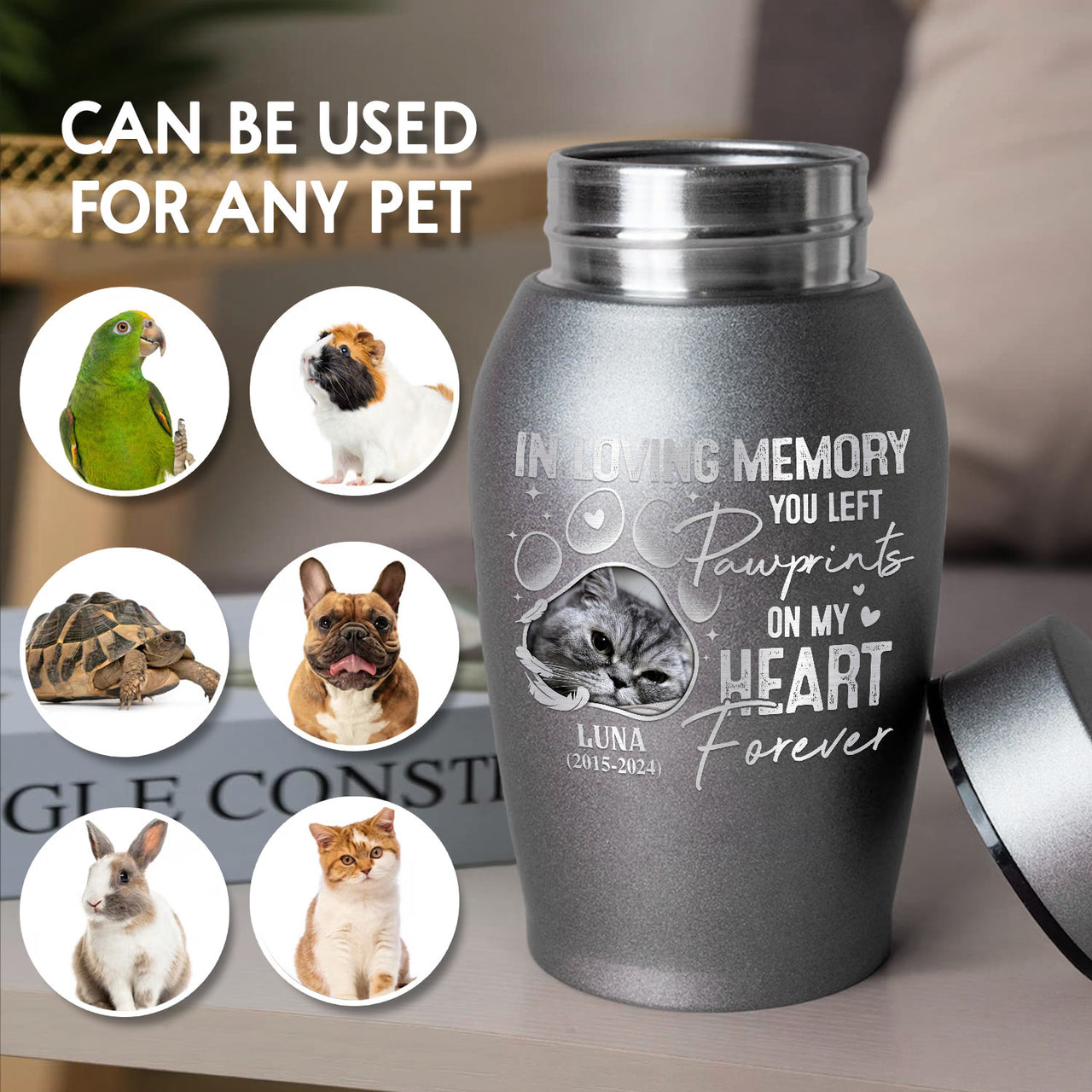 Personalized You Left Pawprints On My Heart Pet Urn, Keepsake Gift For Dog Cat Lovers FC