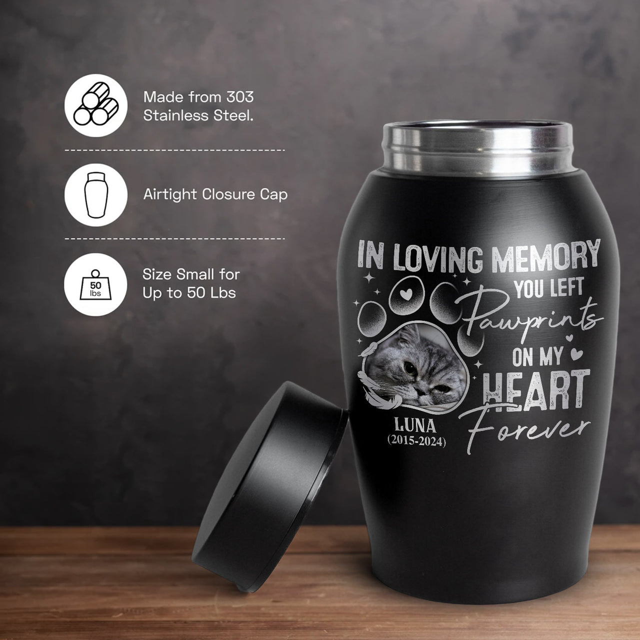 Personalized You Left Pawprints On My Heart Pet Urn, Keepsake Gift For Dog Cat Lovers FC